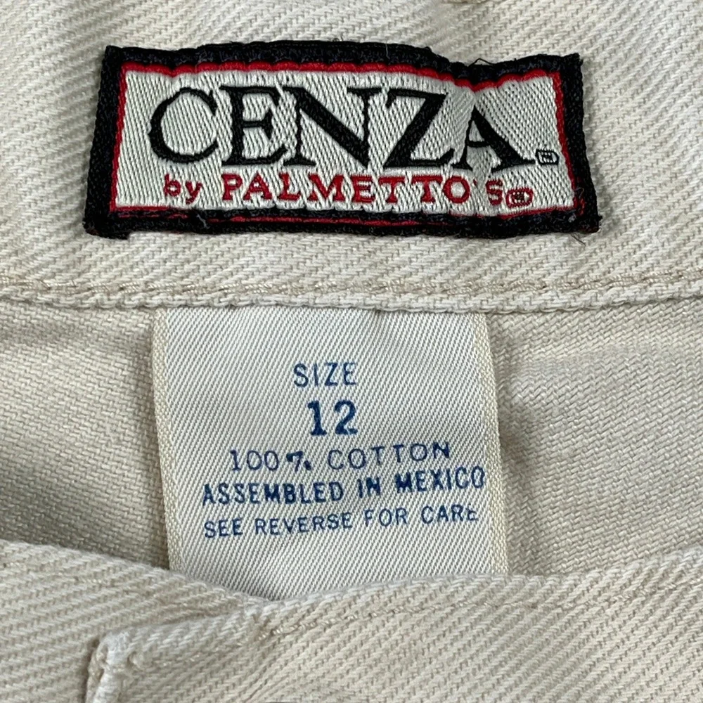 Vintage Cenza by Palmetto Denim Shorts Womens 12 Cream Excellent High Rise Mom